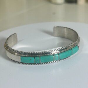 ✨ 🩶 Turquoise Bracelet w/1/2" Inlay Stones on a Stunning Sterling Silver Cuff